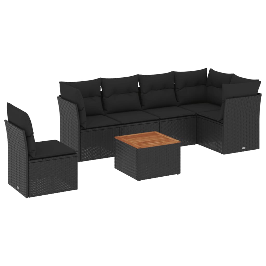 sofasæt til haven 7 dele med hynder polyrattan sort