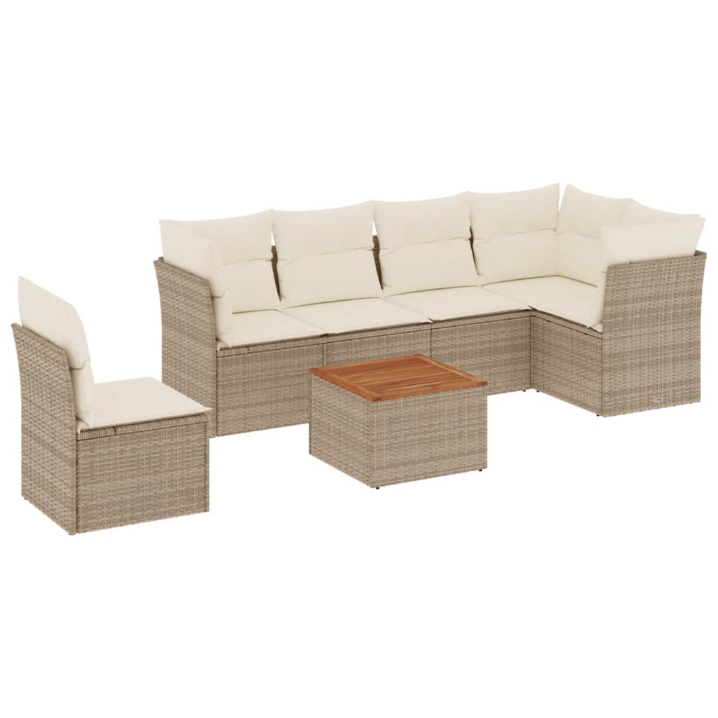 sofasæt til haven 7 dele med hynder polyrattan beige