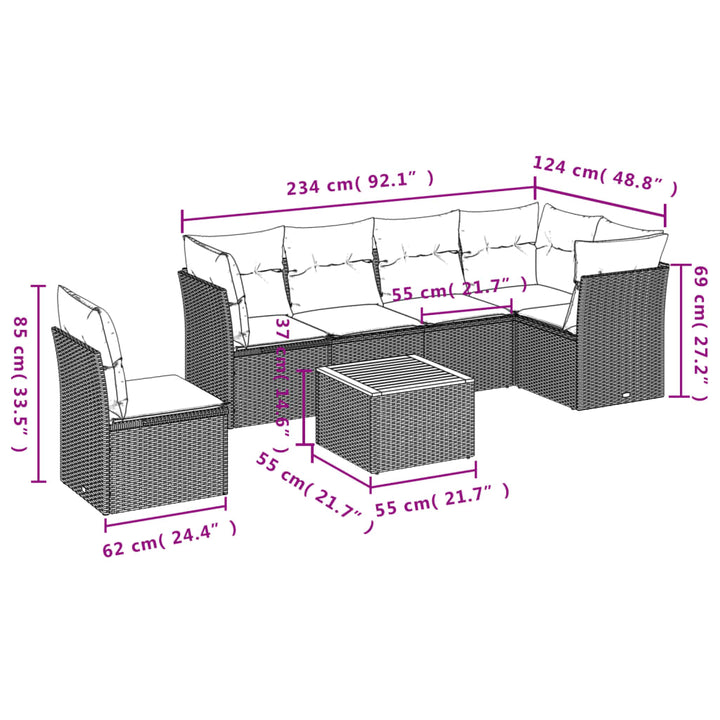 sofasæt til haven 7 dele med hynder polyrattan beige
