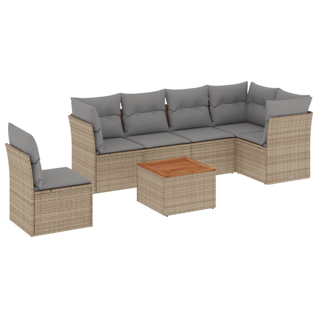 havesofasæt 7 dele med hynder polyrattan beige