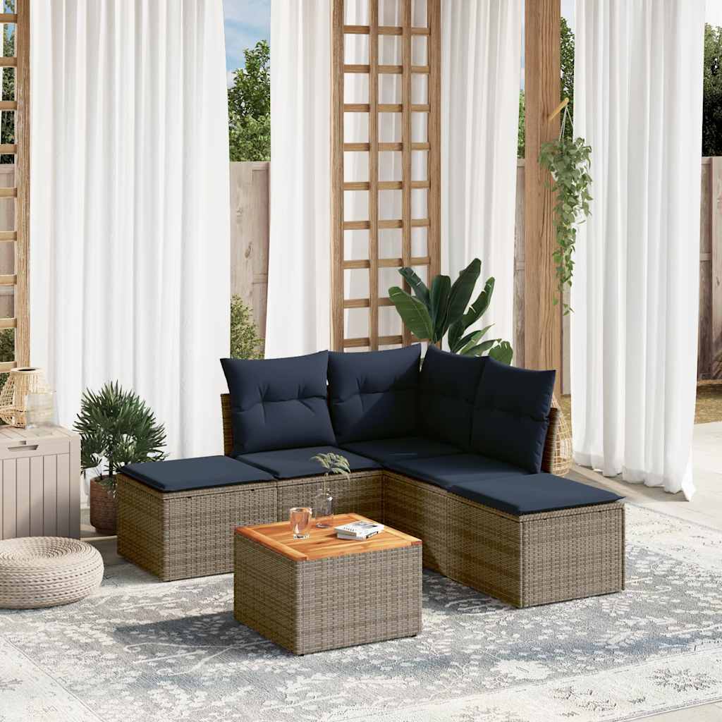havesofasæt med 6 dele og hynder grå polyrattan
