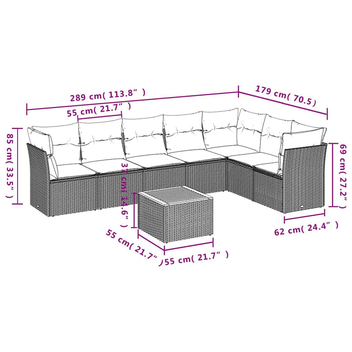 sofasæt til haven 8 dele med hynder polyrattan sort