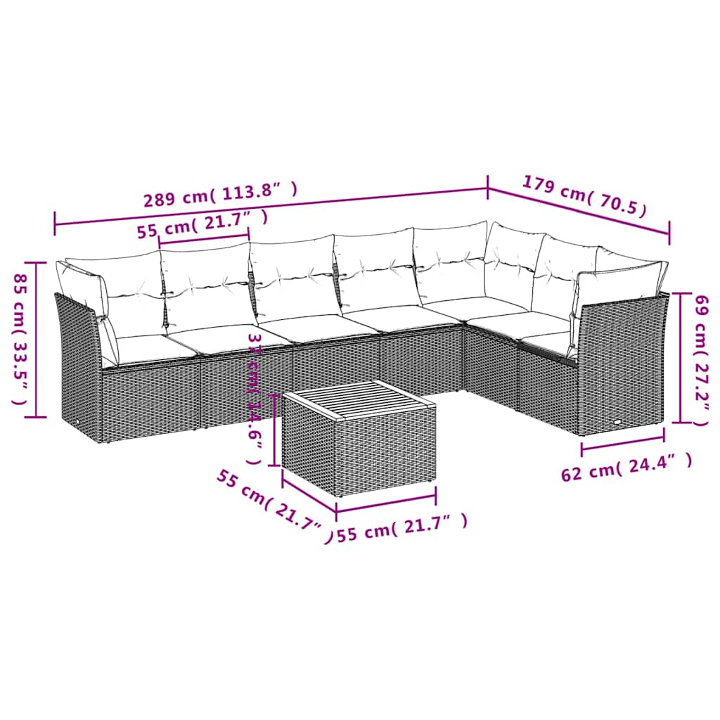 sofasæt til haven 8 dele med hynder polyrattan sort