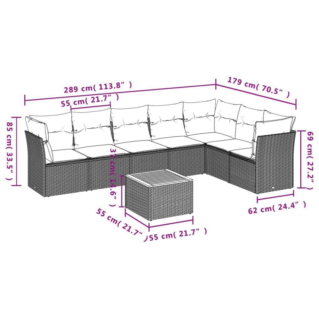 sofasæt til haven 8 dele med hynder polyrattan beige