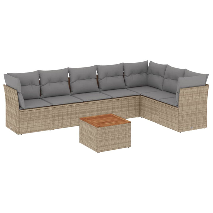 havesofasæt 8 dele med hynder polyrattan beige