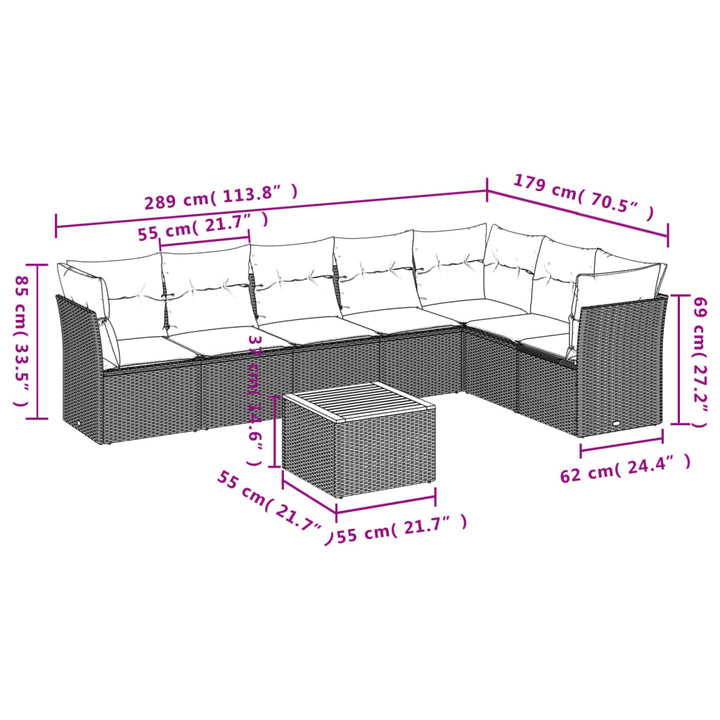 havesofasæt 8 dele med hynder polyrattan beige