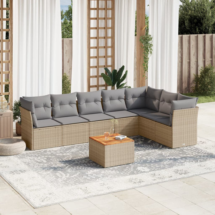 havesofasæt 8 dele med hynder polyrattan beige