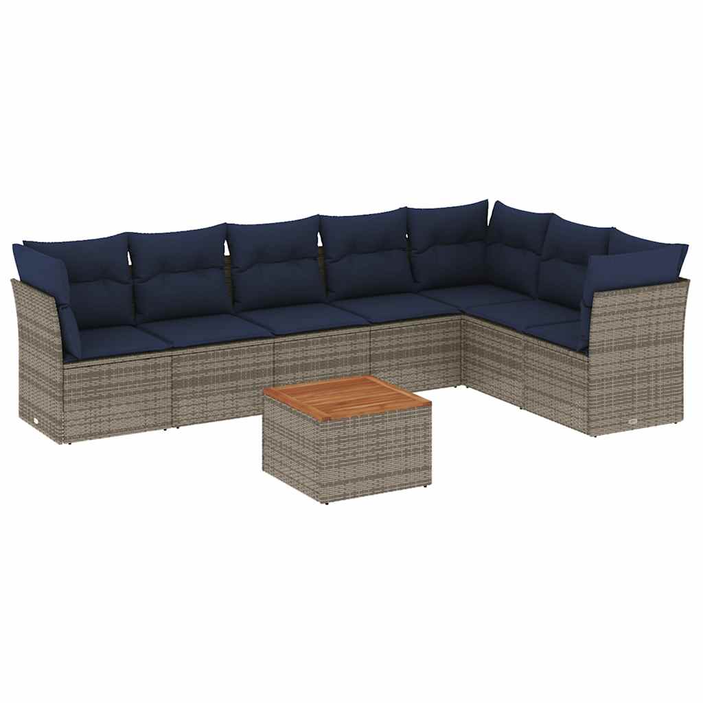 sofasæt til haven 8 dele med hynder polyrattan grå