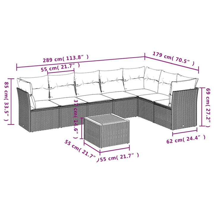 sofasæt til haven 8 dele med hynder polyrattan grå