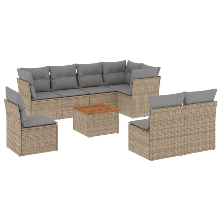 spisebordssæt til haven 9 dele med hynder polyrattan beige