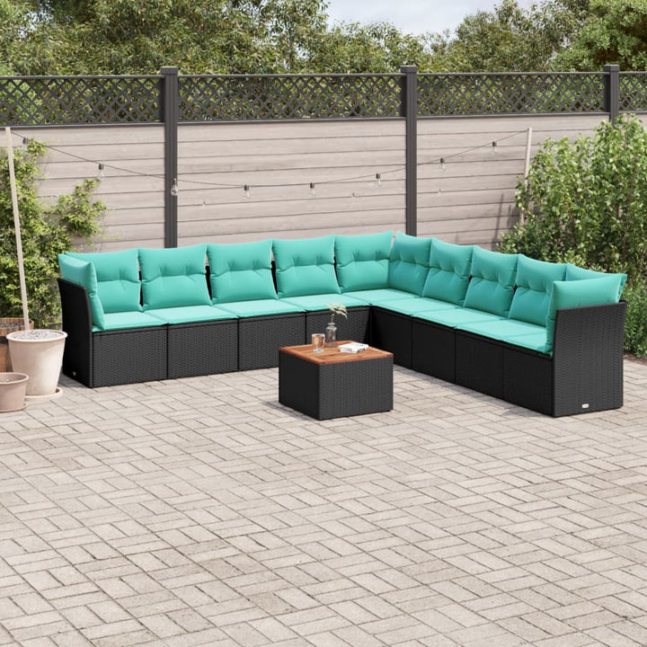 sofasæt til haven 10 dele med hynder polyrattan sort