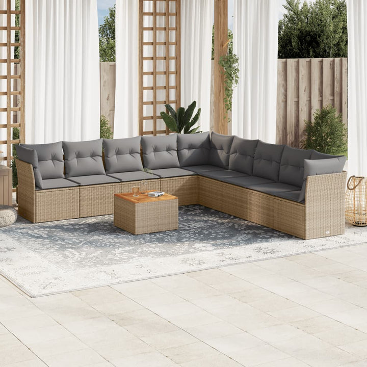 havesofasæt 10 dele med hynder polyrattan beige