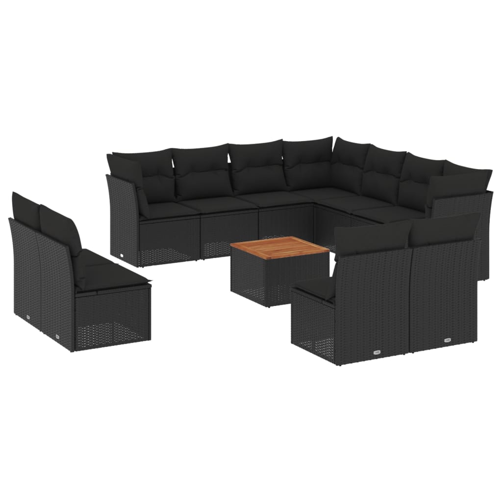 sofasæt til haven 12 dele med hynder polyrattan sort