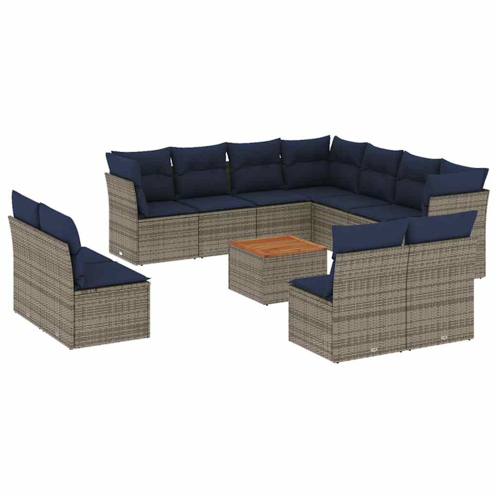 sofasæt til haven 12 dele med hynder polyrattan grå