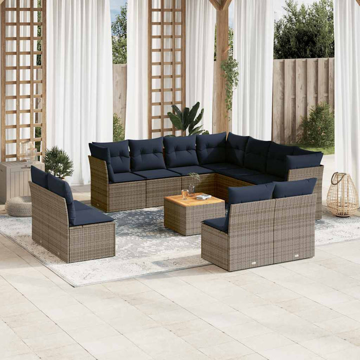 sofasæt til haven 12 dele med hynder polyrattan grå
