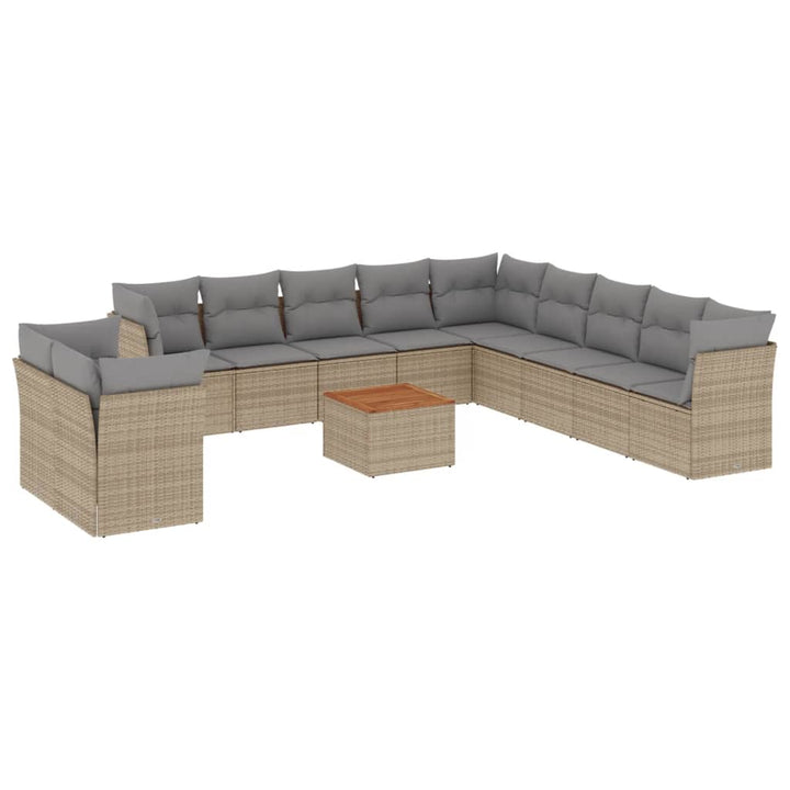 havesofasæt 12 dele med hynder polyrattan beige