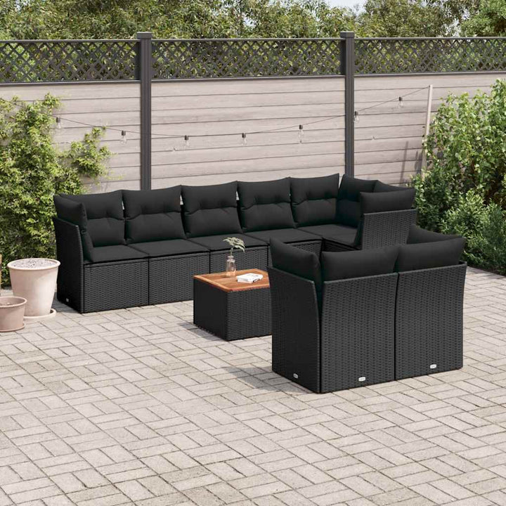 sofasæt til haven 9 dele med hynder polyrattan sort