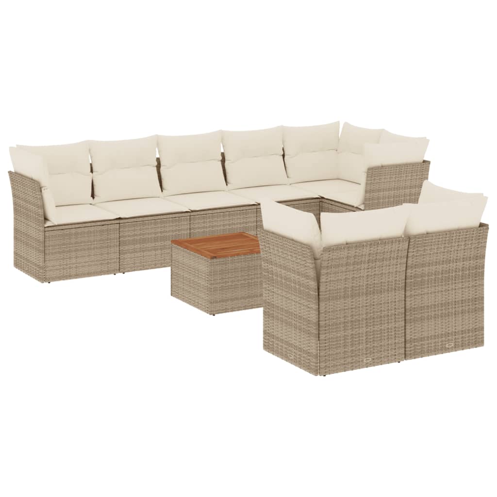 sofasæt til haven 9 dele med hynder polyrattan beige