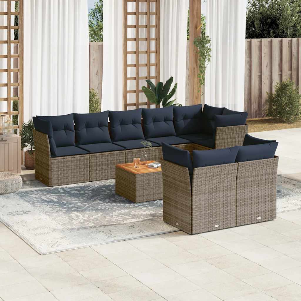 sofasæt til haven 9 dele med hynder polyrattan grå