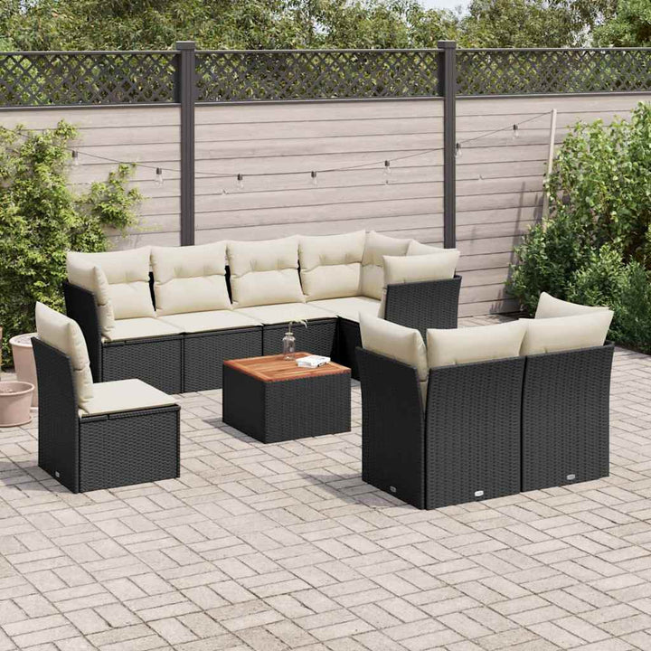 sofasæt til haven 9 dele med hynder polyrattan sort