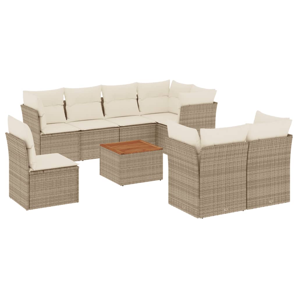 sofasæt til haven 9 dele med hynder polyrattan beige