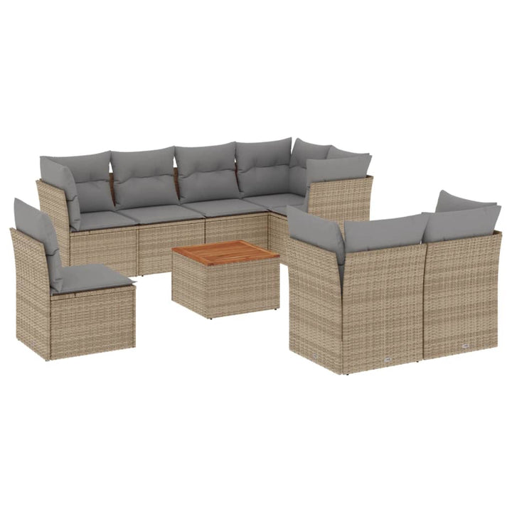 spisebordssæt til haven 9 dele med hynder polyrattan beige
