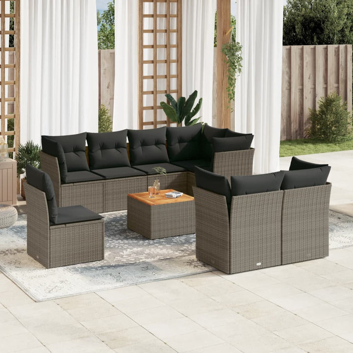 sofasæt til haven 9 dele med hynder polyrattan grå