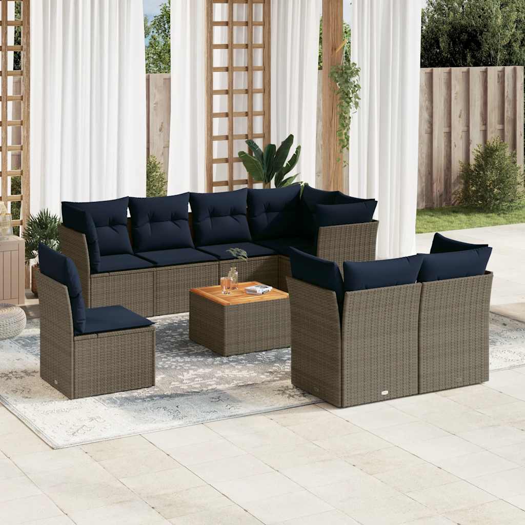 sofasæt til haven 9 dele med hynder polyrattan grå