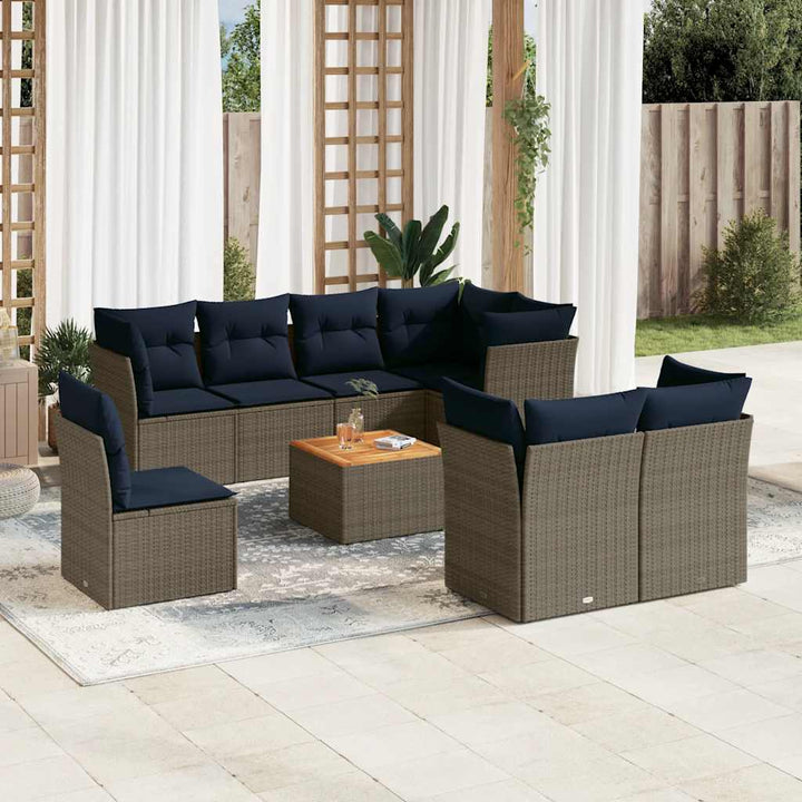 sofasæt til haven 9 dele med hynder polyrattan grå