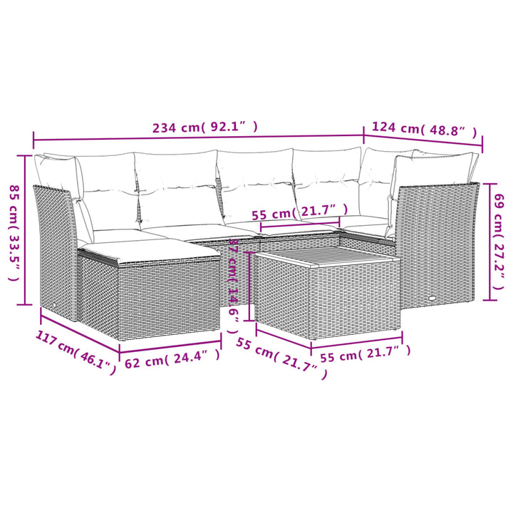 sofasæt til haven 7 dele med hynder polyrattan beige