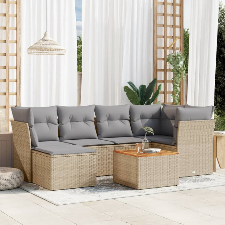 havesofasæt 7 dele med hynder polyrattan beige