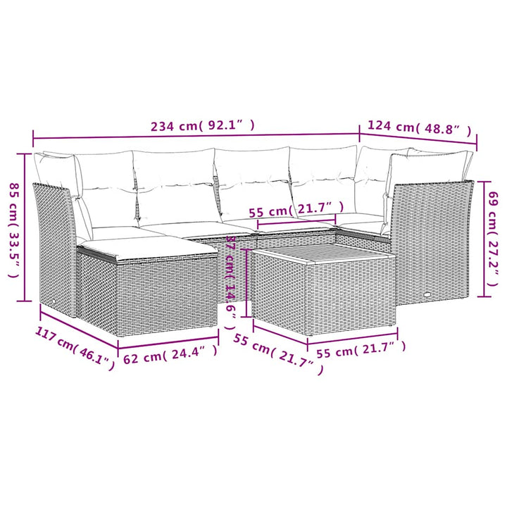 havesofasæt med 7 dele og hynder grå polyrattan