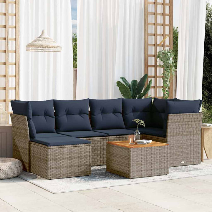 havesofasæt med 7 dele og hynder grå polyrattan