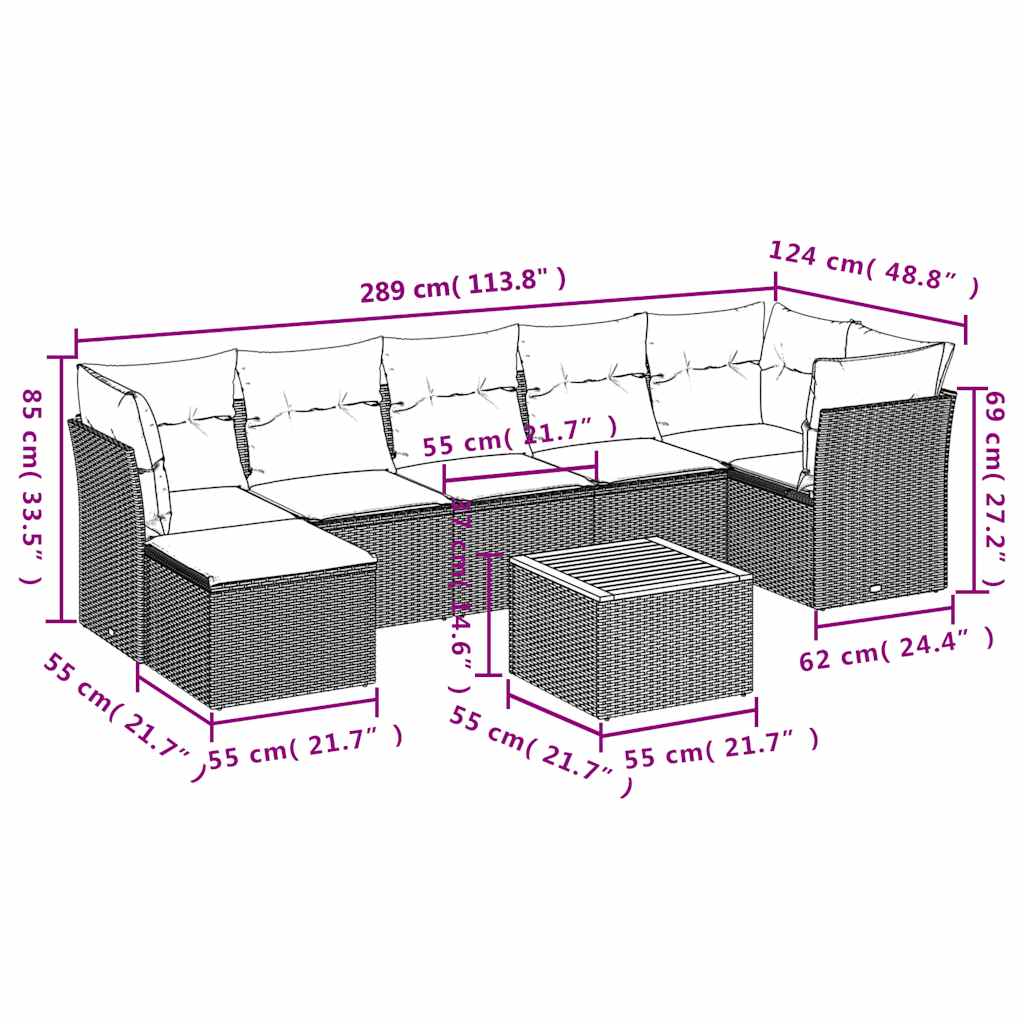 sofasæt til haven 8 dele med hynder polyrattan sort