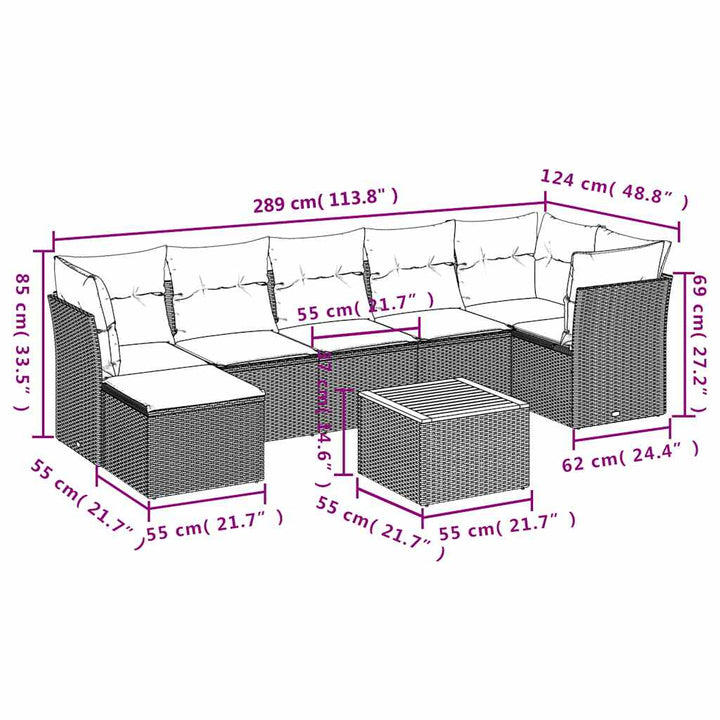 sofasæt til haven 8 dele med hynder polyrattan sort