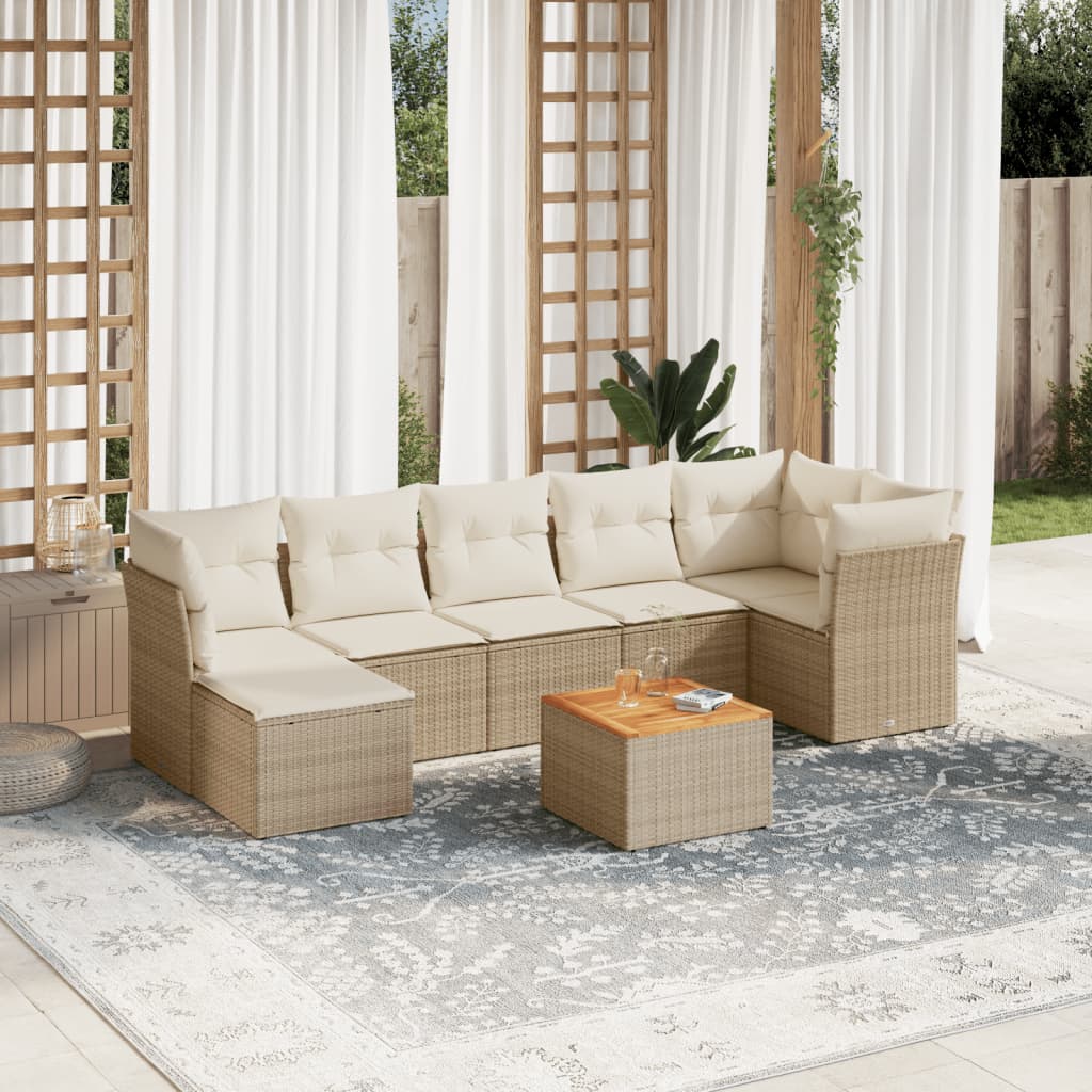 sofasæt til haven 8 dele med hynder polyrattan beige