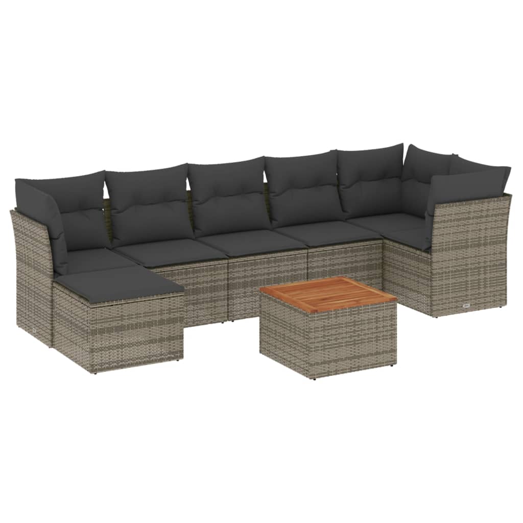 sofasæt til haven 8 dele med hynder polyrattan grå