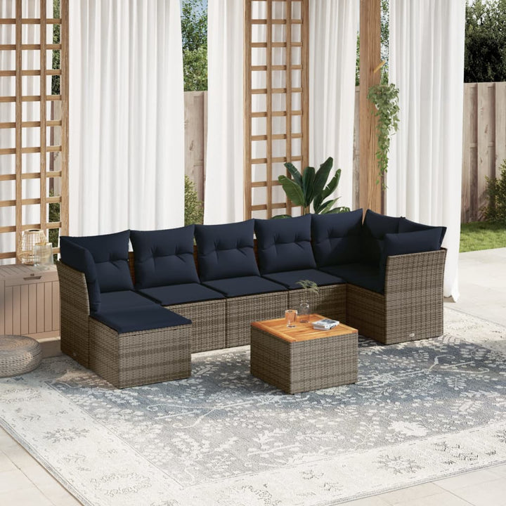 havesofasæt med 8 hynder grå polyrattan