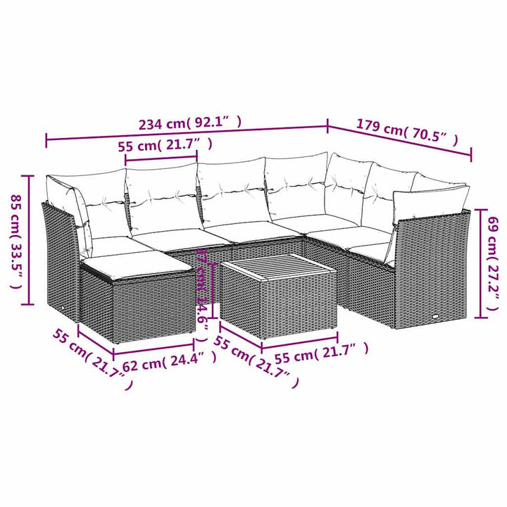 sofasæt til haven 8 dele med hynder polyrattan sort