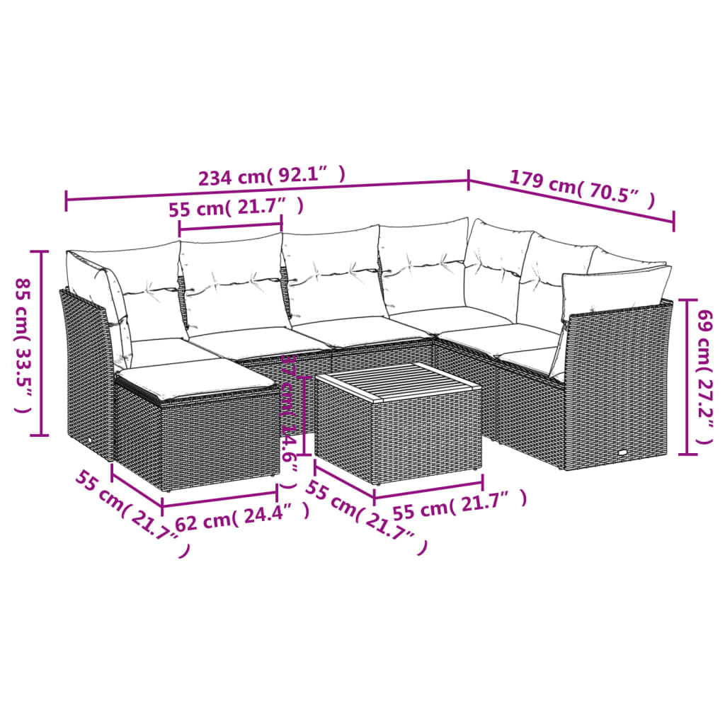 sofasæt til haven 8 dele med hynder polyrattan beige