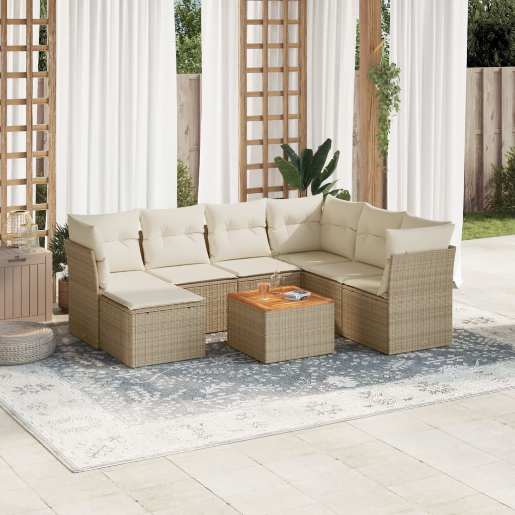 sofasæt til haven 8 dele med hynder polyrattan beige