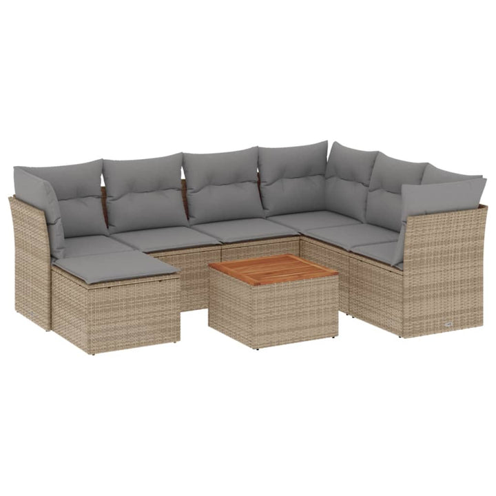 havesofasæt 8 dele med hynder polyrattan beige