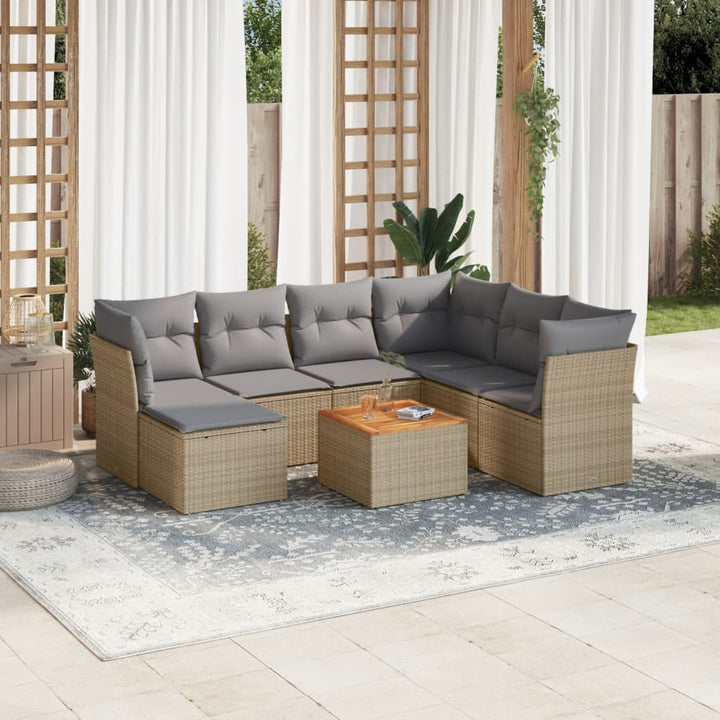 havesofasæt 8 dele med hynder polyrattan beige