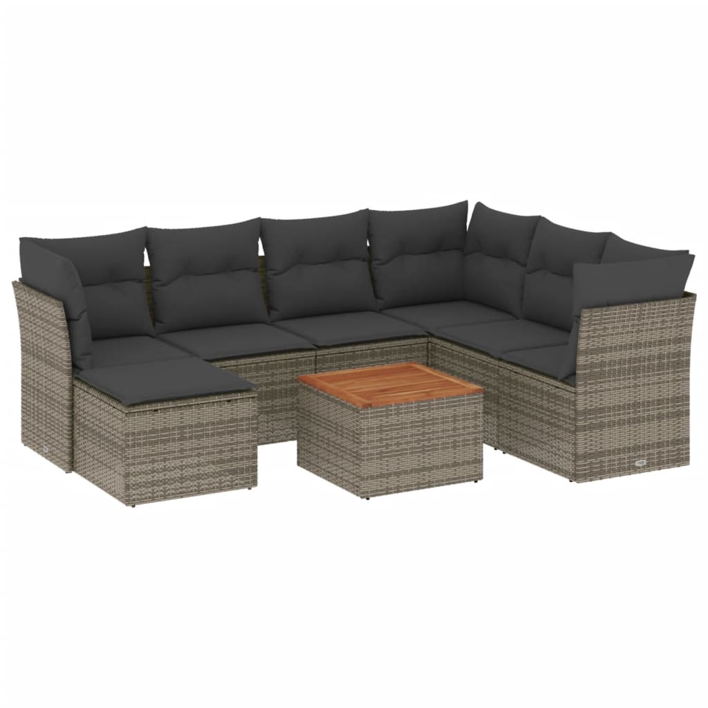 sofasæt til haven 8 dele med hynder polyrattan grå