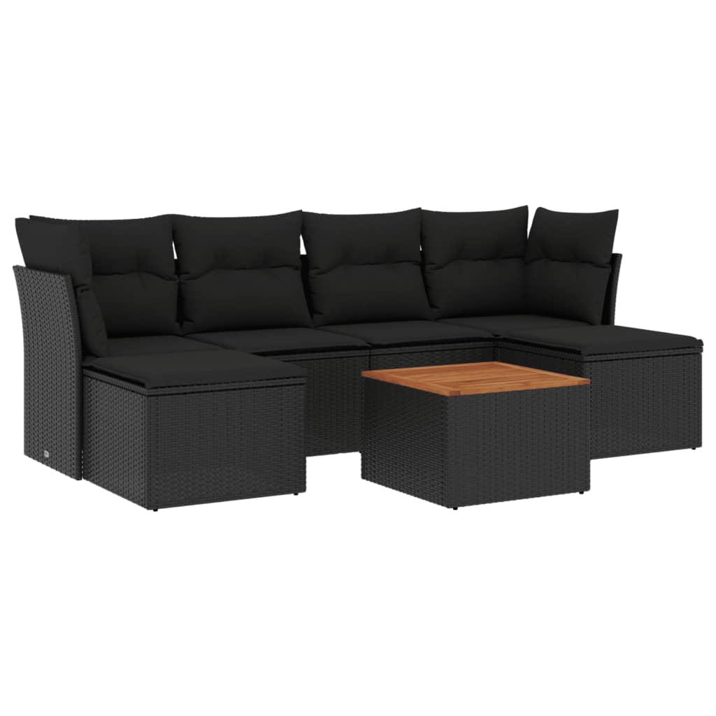 sofasæt til haven 7 dele med hynder polyrattan sort