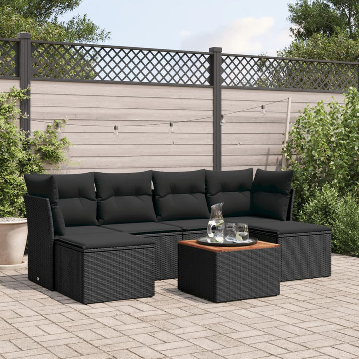 sofasæt til haven 7 dele med hynder polyrattan sort