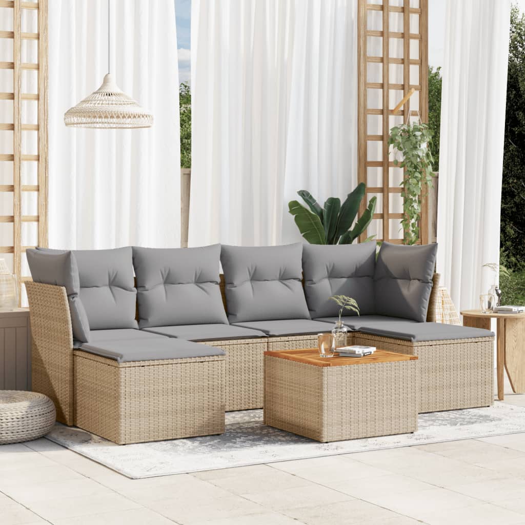 havesofasæt 7 dele med hynder polyrattan beige