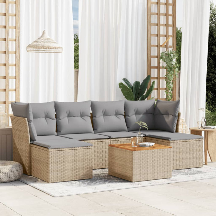 havesofasæt 7 dele med hynder polyrattan beige