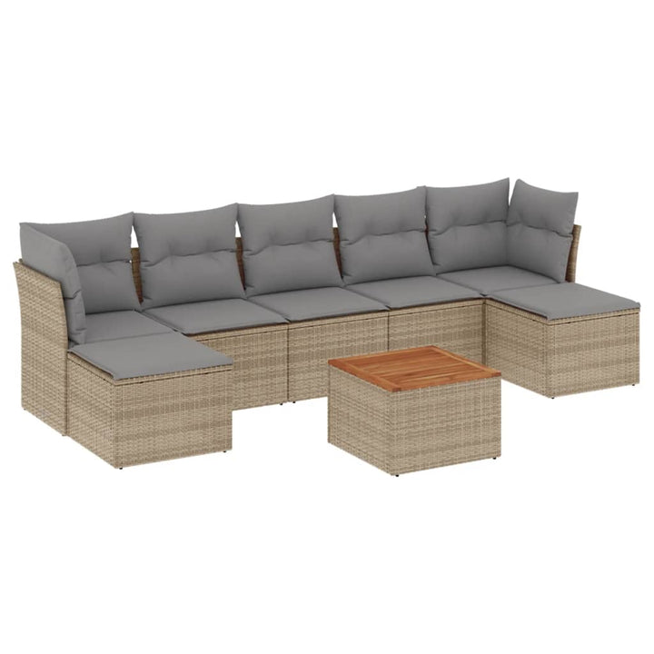 havesofasæt 8 dele med hynder polyrattan beige