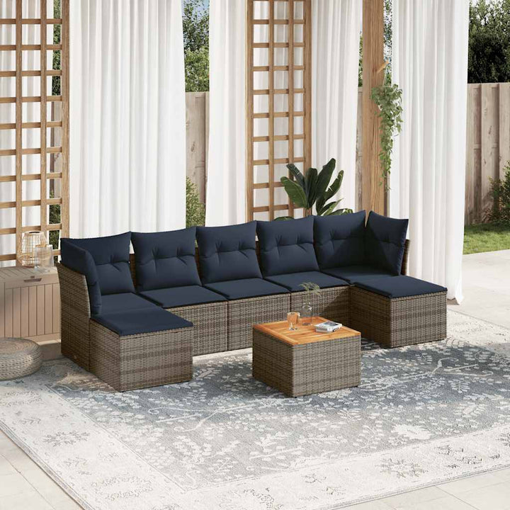 havesofasæt med 8 hynder grå polyrattan